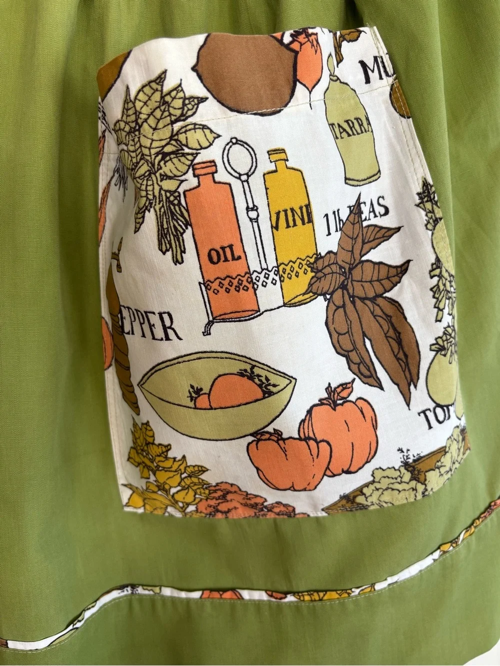 Vintage Handmade Half Apron with Vegetable Print Pockets